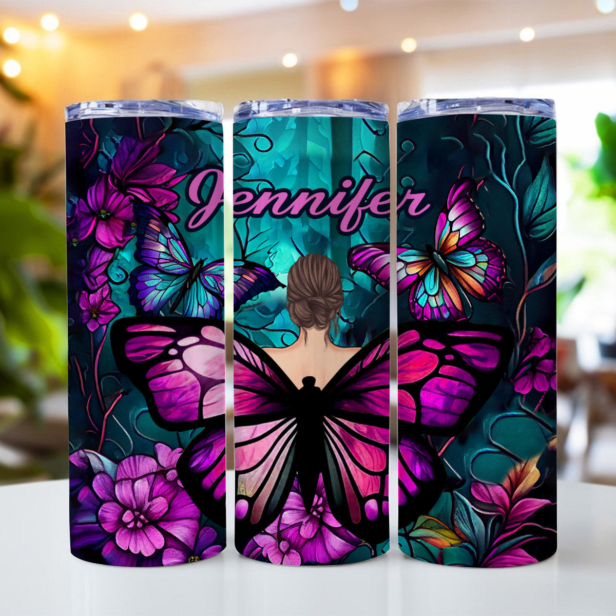 Butterfly Girl - Butterfly gift for her - Personalized Skinny Tumbler