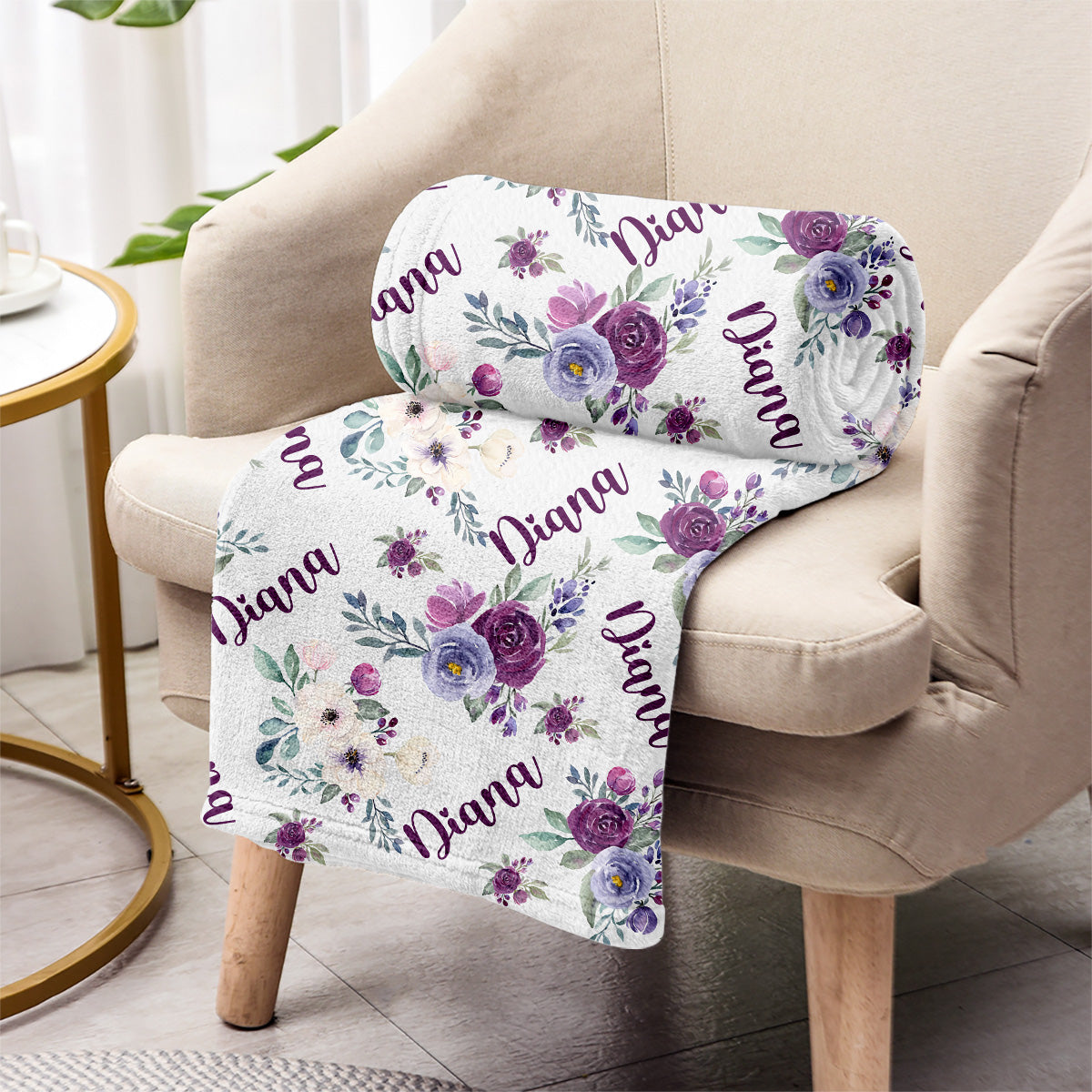 Custom Name Purple Flowers - Personalized Bestie Blanket