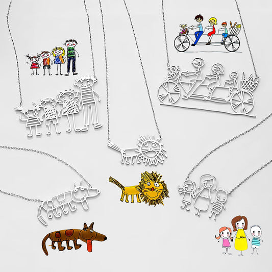 Kids Drawing Necklace - Personalized Family Custom Shaped Pendant