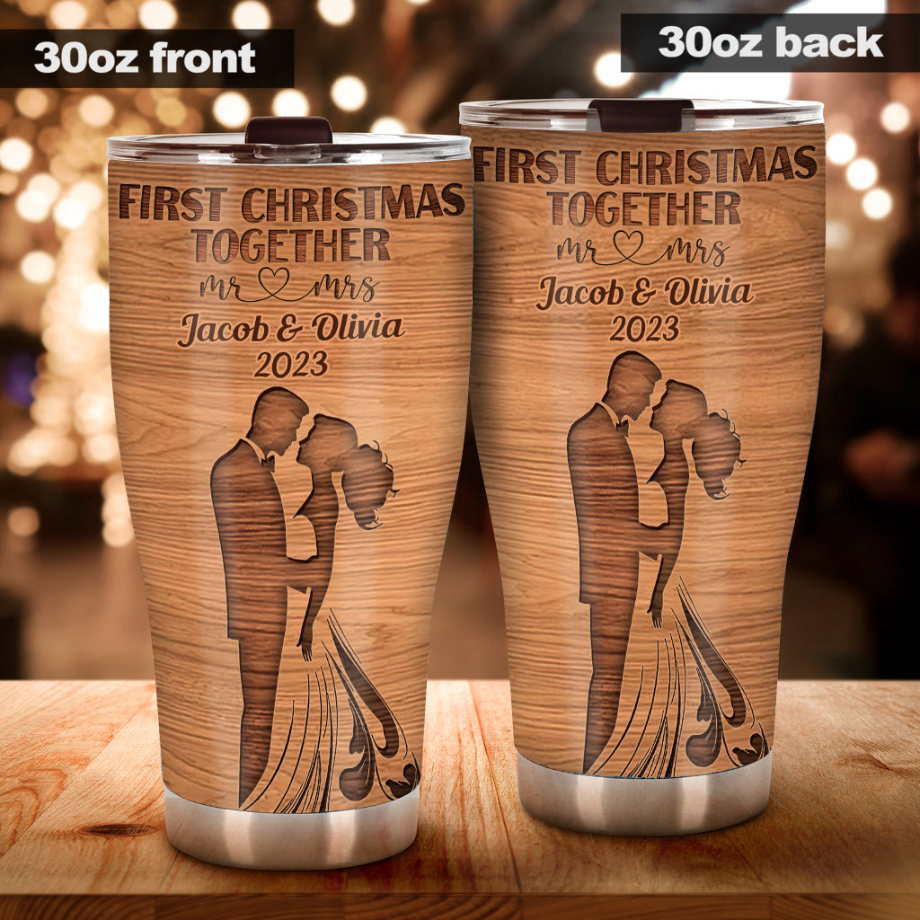 First Christmas Together As Mr & Mrs - Personalized Husband And Wife Tumbler