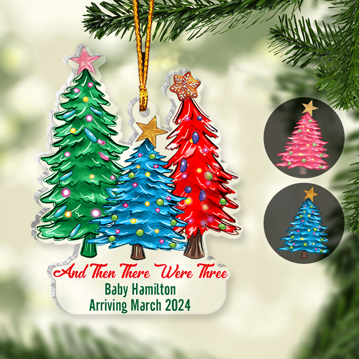 Et puis il n'en restait plus que trois - Ornement de grossesse transparent personnalisé