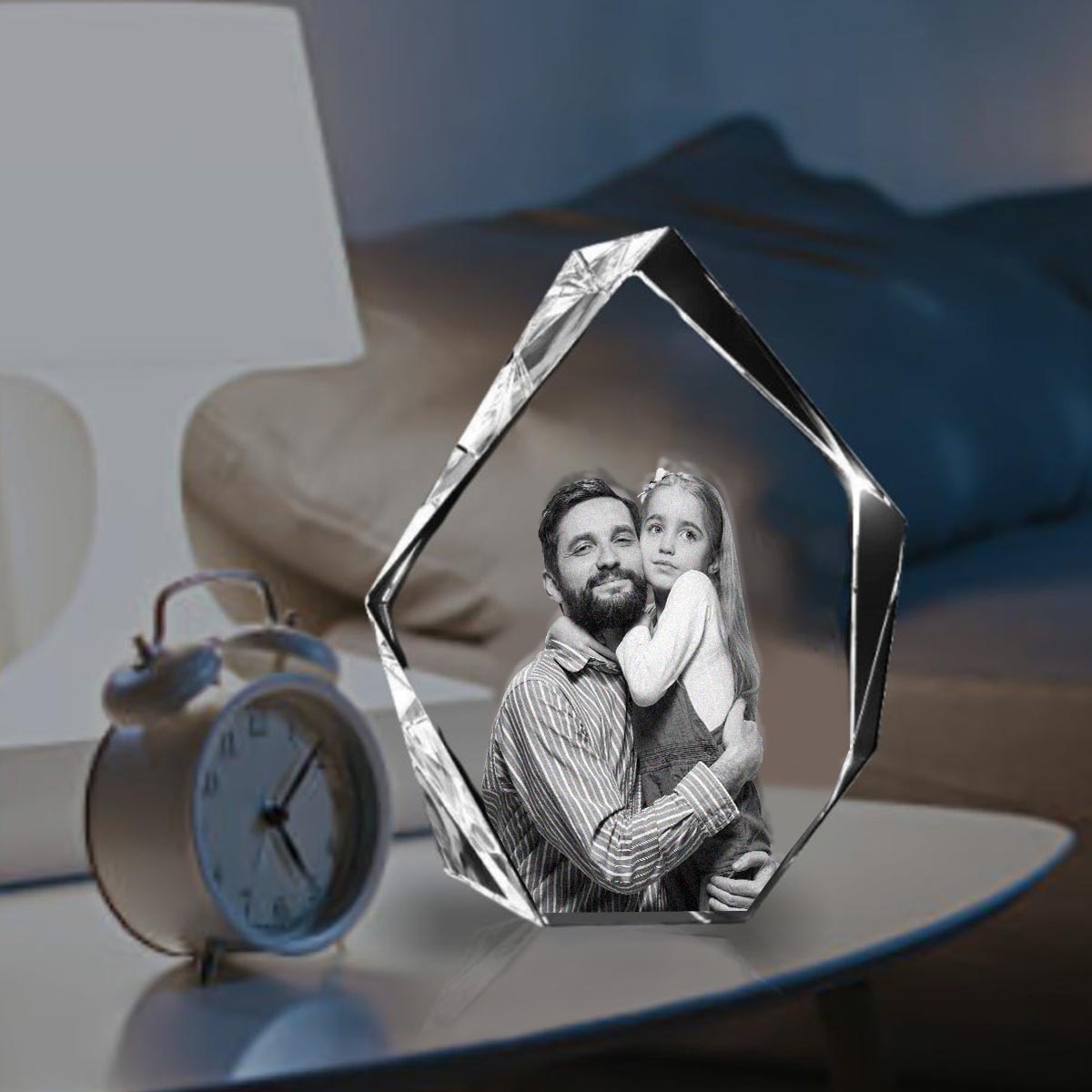 Custom Photo - Personalized Father Laser Engraving 3D Iceberg Shaped Crystal Lamp