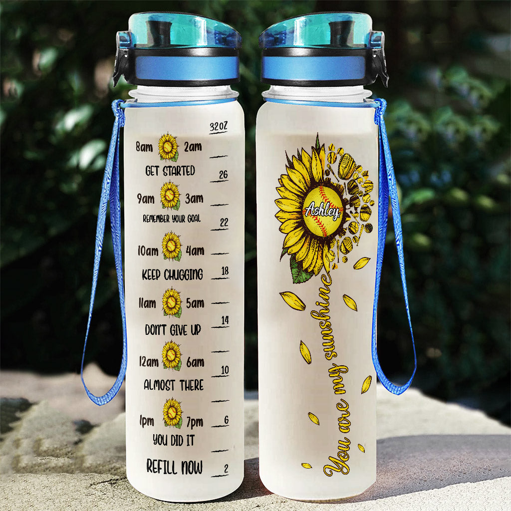 You Are My Sunshine Softball - Gourde personnalisée avec suivi d'hydratation pour le softball