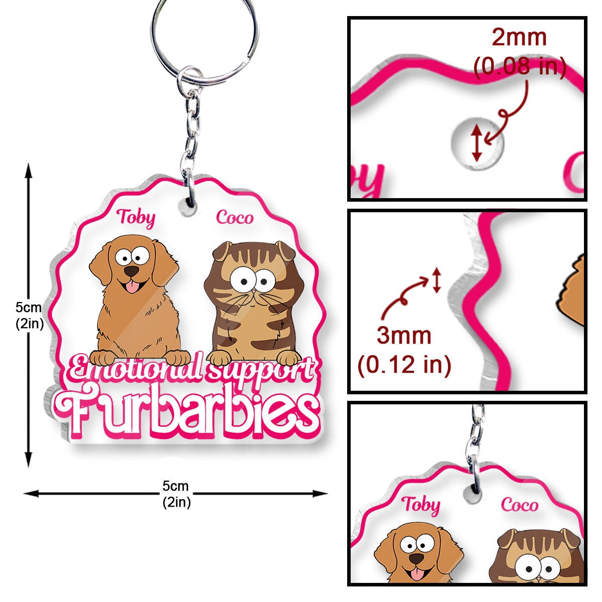 Emotional Support - Gift for dog lovers, cat lover - Personalized Transparent Keychain