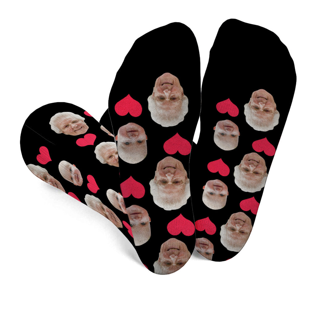 Chaussettes personnalisées pour grand-mère avec motif cœur et visage personnalisé
