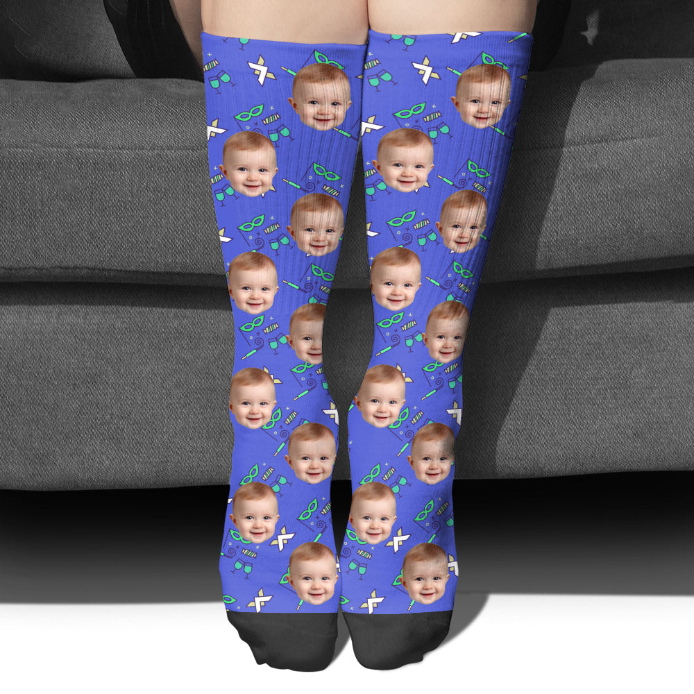 Custom Face Party Pattern - Personalized grandson Socks