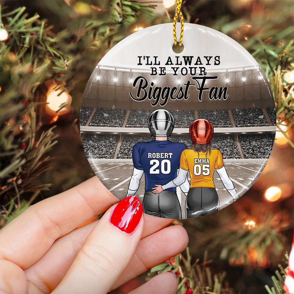 I'll Always Be Your Biggest Fan - Personalized Football Ceramic Circle Ornament