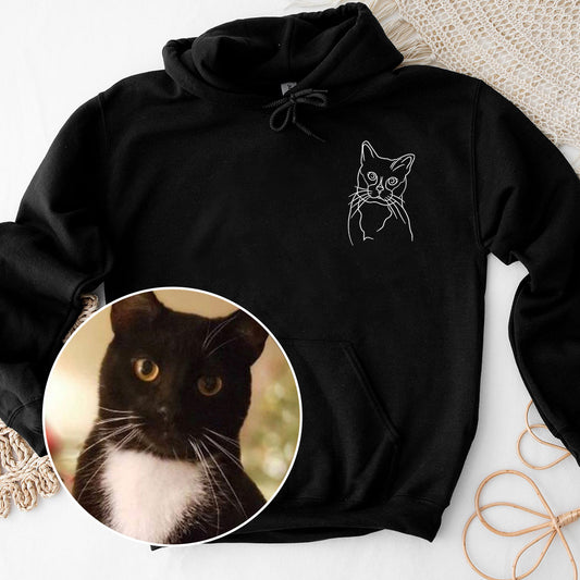 Individuelle Linienzeichnung – Personalisierter Hoodie mit Katzenstickerei