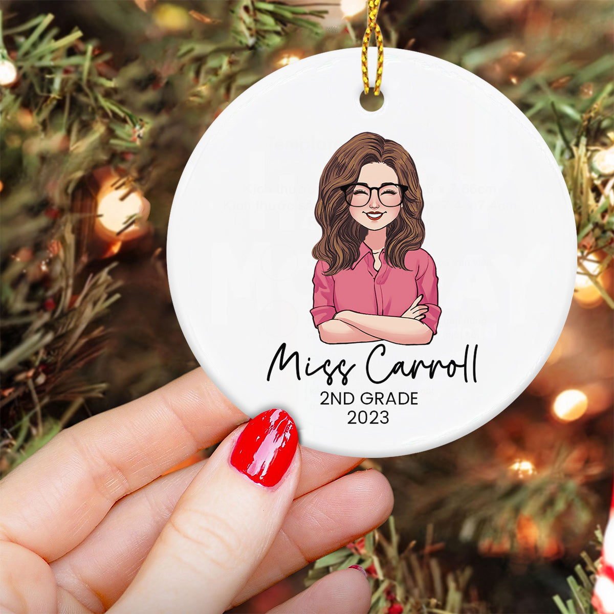 Merci de m'avoir aidée à briller - Ornement rond en céramique personnalisé pour enseignant