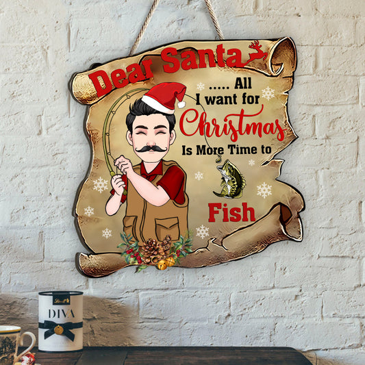 Dear Santa - Personalized Fishing Wood Sign