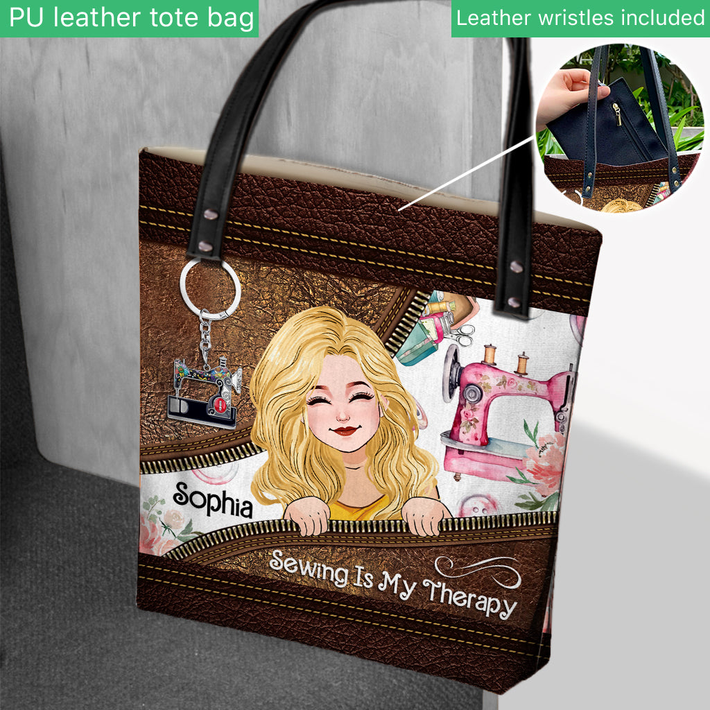 Sewing Is My Therapy - Personalized Sewing Tote Bag