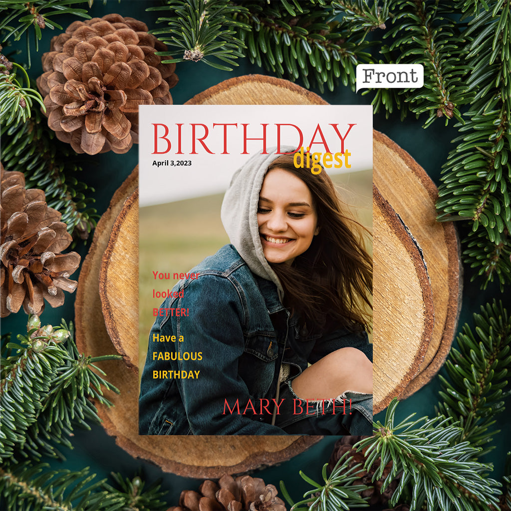 Birthday Digest Magazine Photo Upload - Personalized Greeting Card