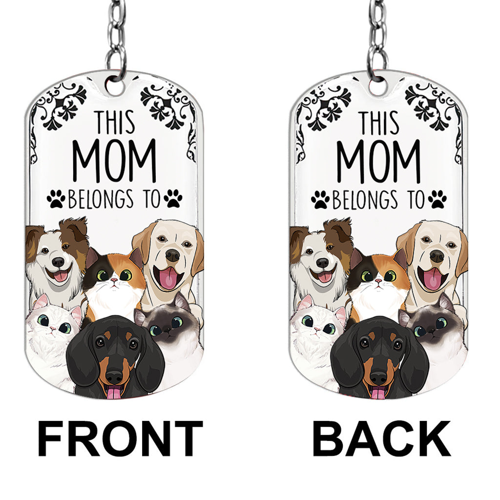 Dieser Mensch gehört zu – Hunde-Geschenk für Katzenliebhaber – Personalisierter Edelstahl-Schlüsselanhänger