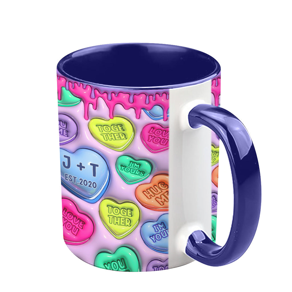 Any Name Any Date Colorful Heart Inflated - Personalized Couple Accent Mug