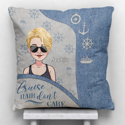 Coussin décoratif personnalisé « Cheveux de croisière, on s'en fiche »