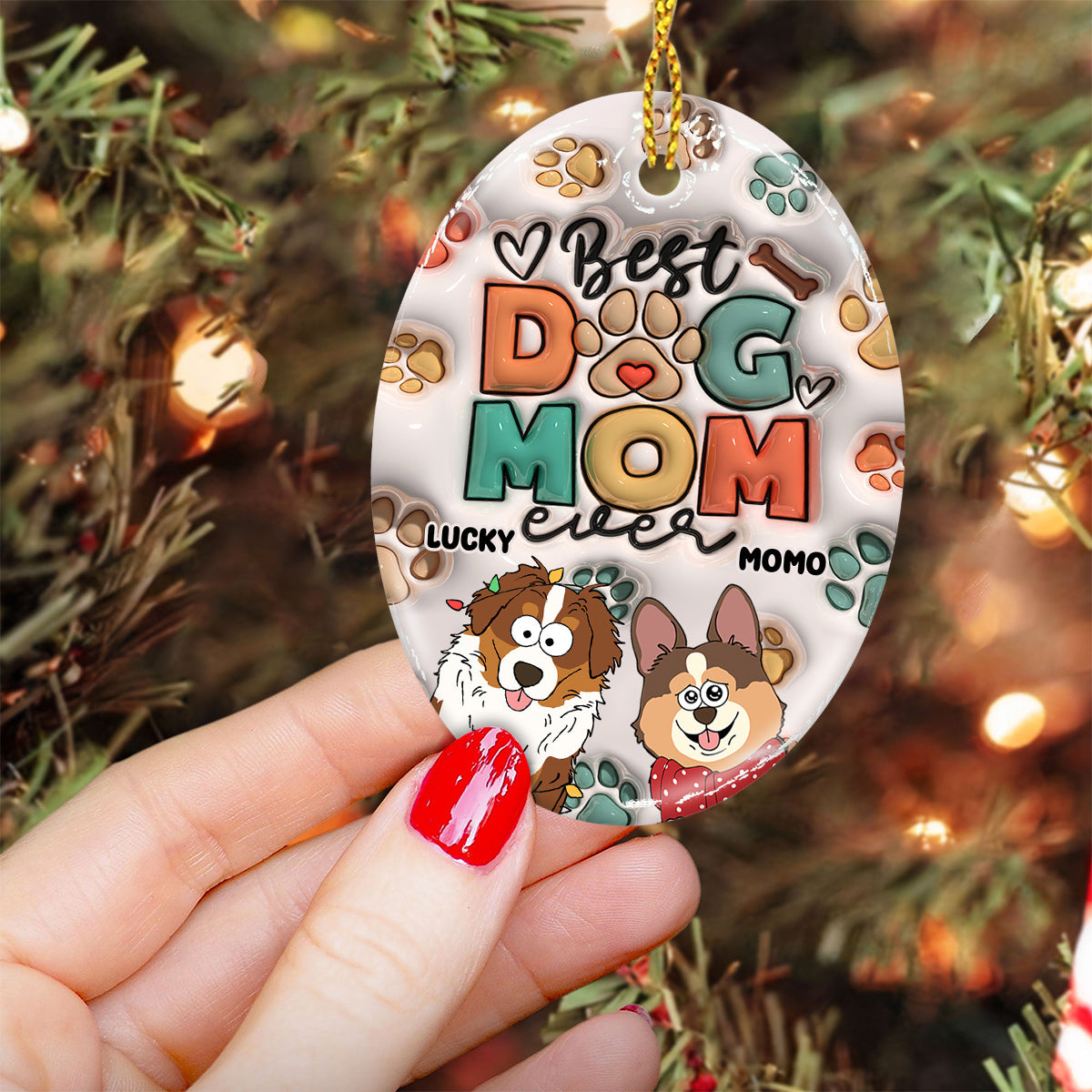 Best Dod Mom / Cat Mom / Dog Dad / Cat Dad Ever - Gift for dog lovers, cat lover - Personalized Ceramic Oval Ornament