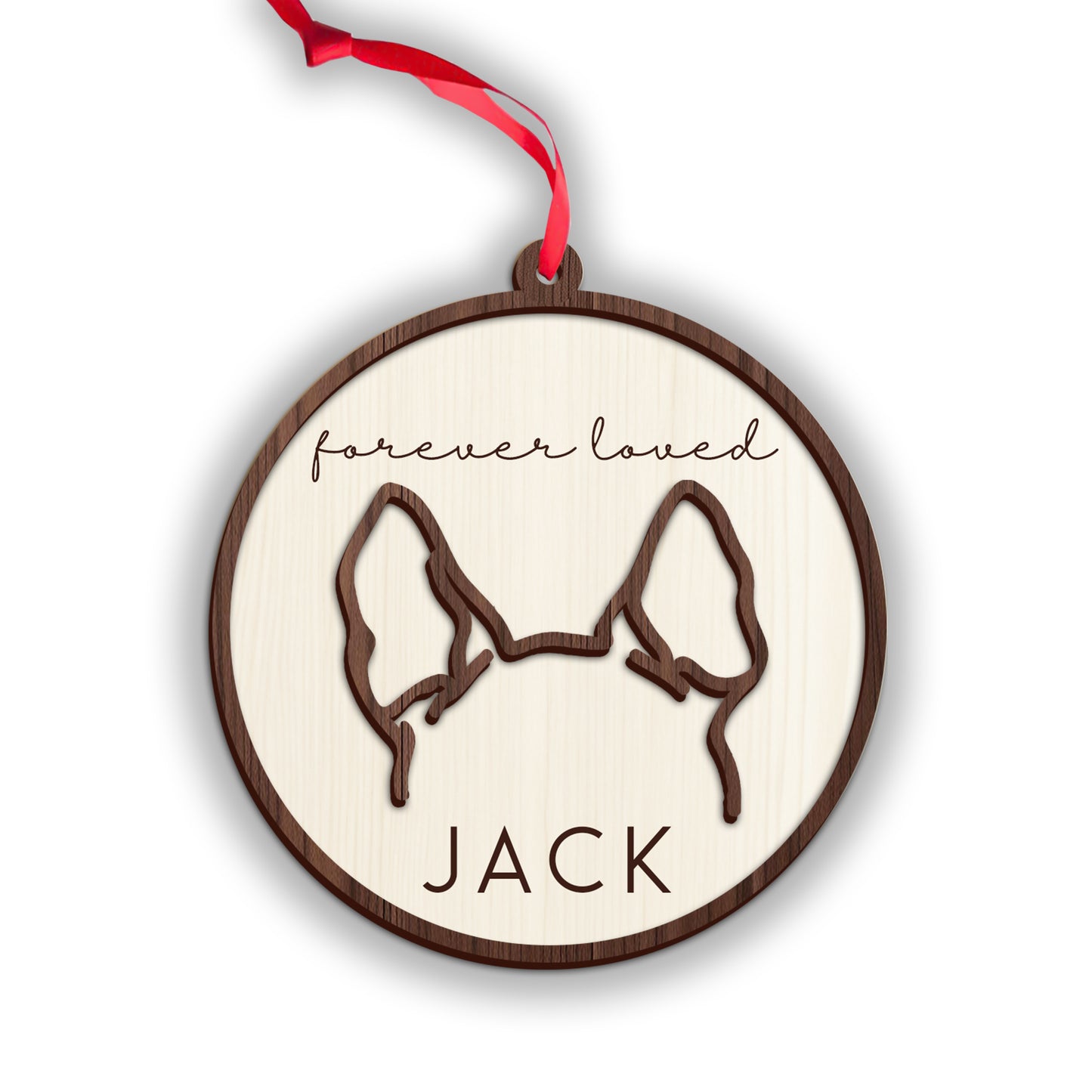 Hundeohren-Linienkunst-Ornament – ​​Personalisierter zweilagiger Hunde-Ornament