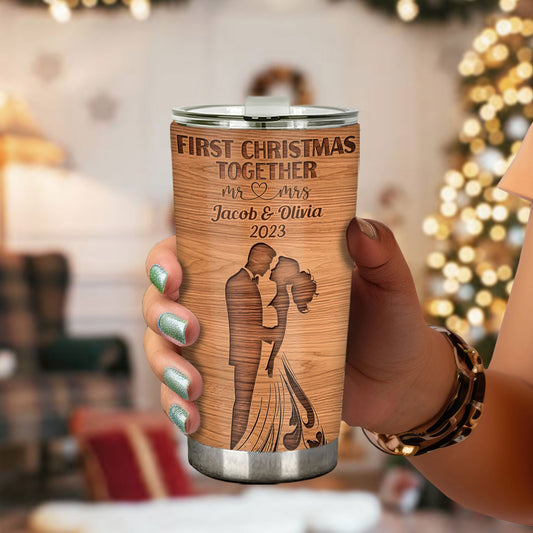 First Christmas Together As Mr & Mrs - Personalized Husband And Wife Tumbler