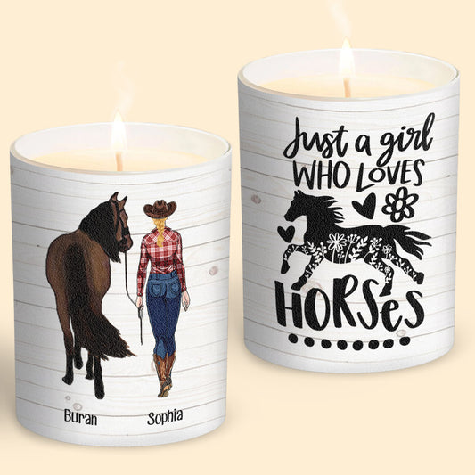 Just A Girl Who Loves Horses - Personalized Horse Candle With Wooden Lid