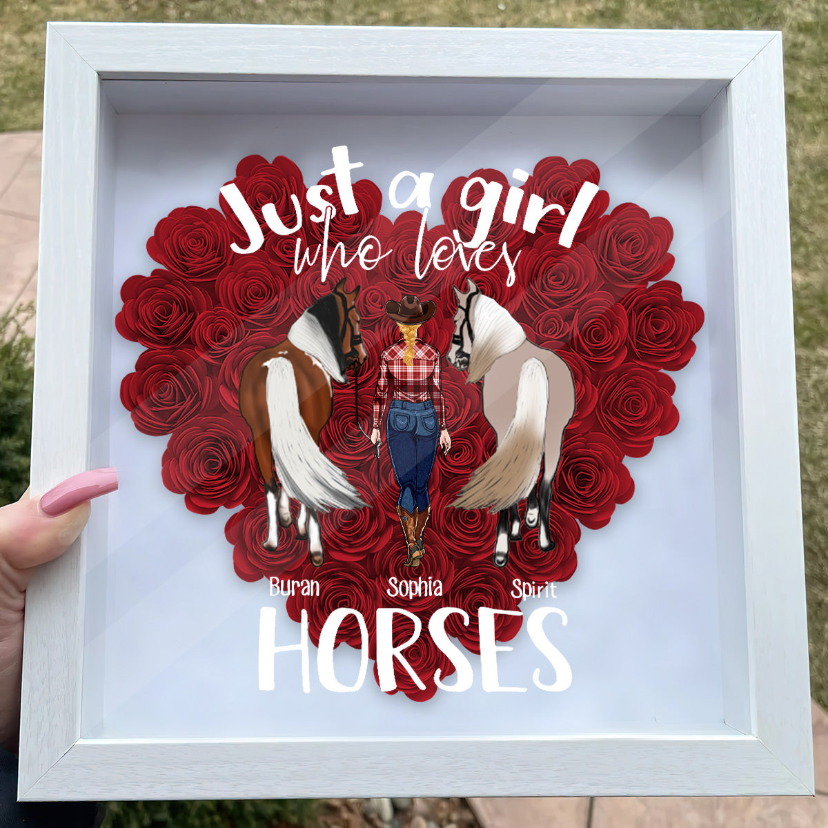 Just A Girl Who Loves Horses - Personalized Horse Flower Shadow Box
