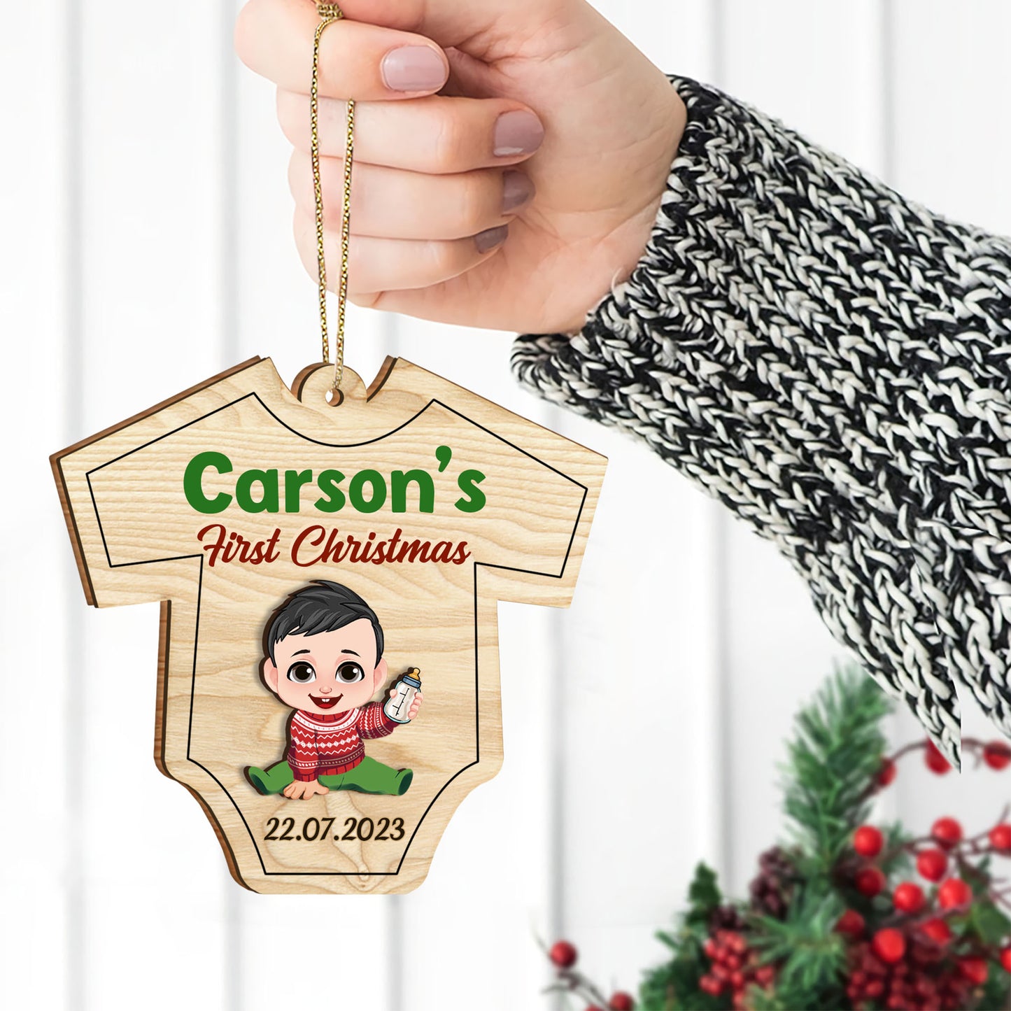 Das erste Weihnachten – Personalisierter zweilagiger Weihnachtsschmuck für Neugeborene