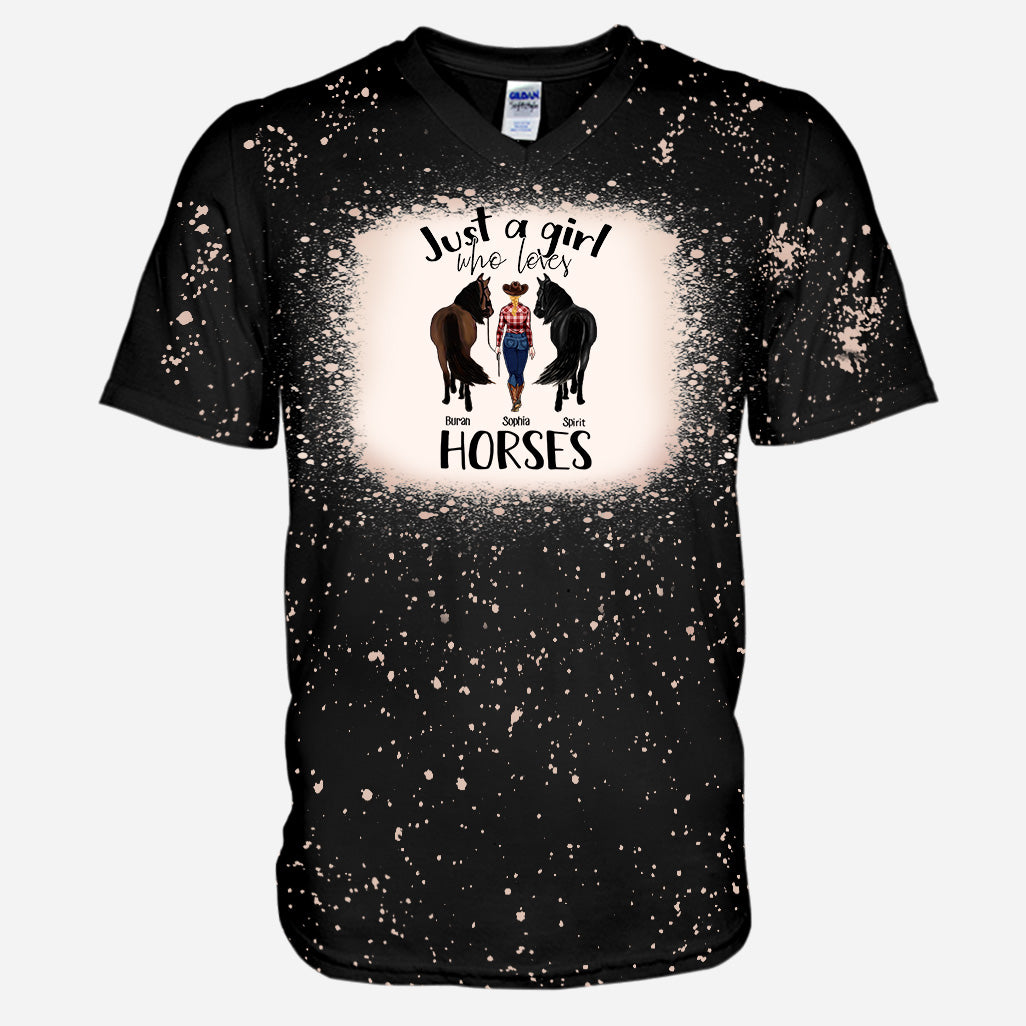 Just A Girl Who Loves Horses - Personalized Horse Bleached T-Shirt