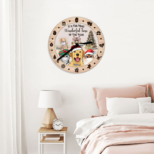 The Most Wonderful Time Of The Year - Personalized Cat Wall Clock