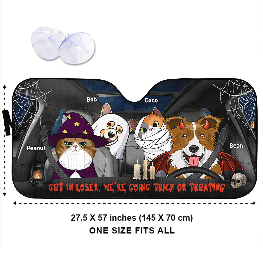 Get In Loser We're Going Trick Or Treating Dog/Cat - Personalized Dog Car Sunshade