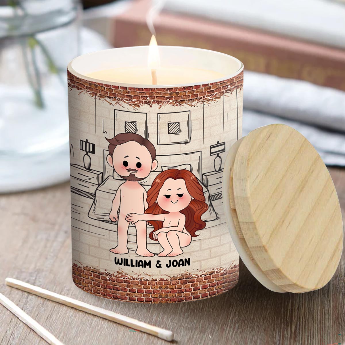 When This Candle Is Lid - Personalized Couple Candle With Wooden Lid