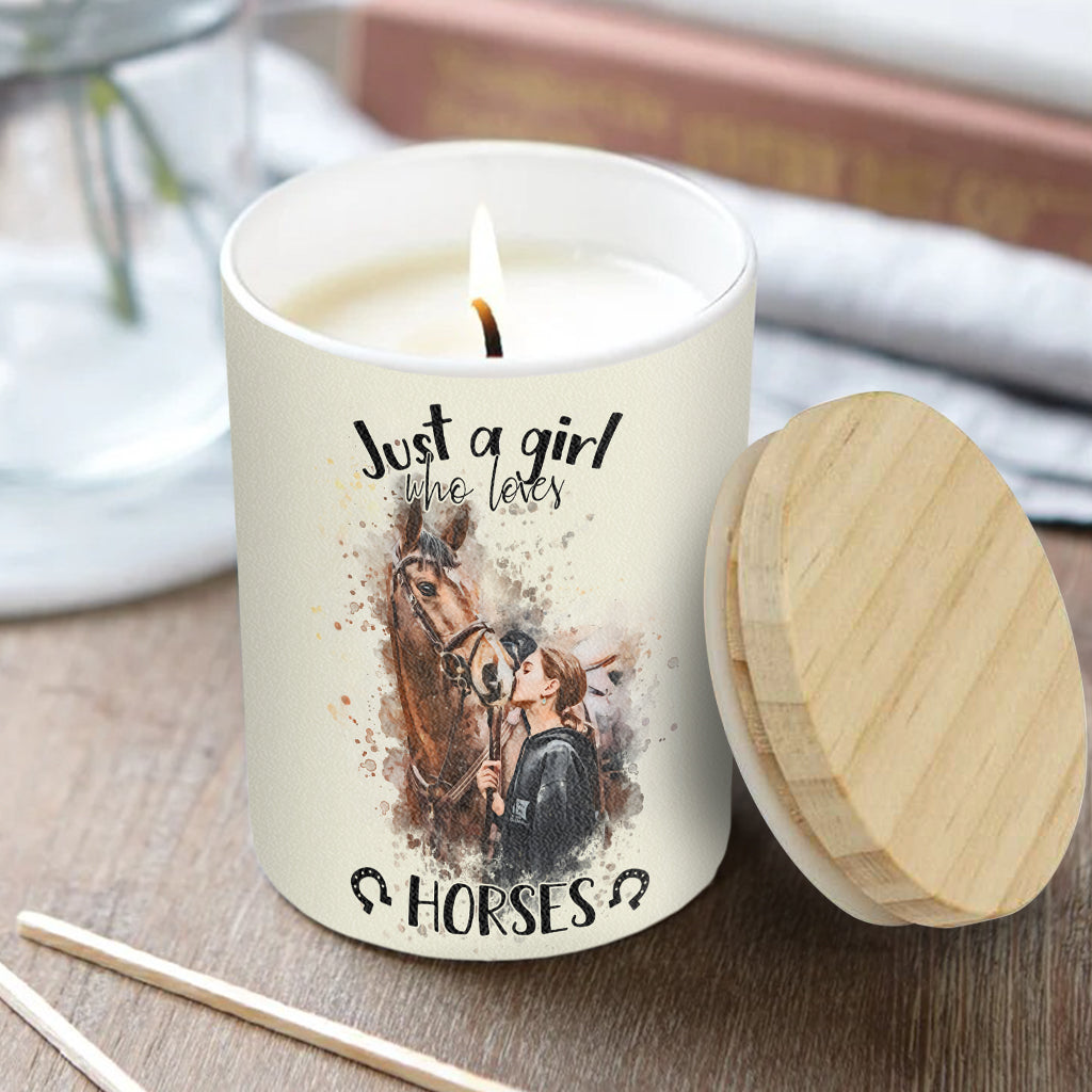 Just A Girl Who Loves Horses - Personalized Horse Candle With Wooden Lid