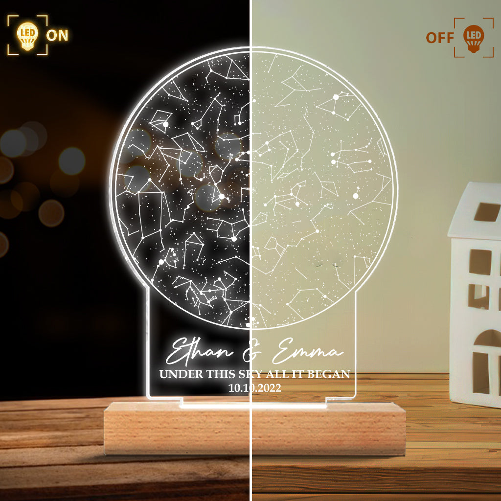 Under This Sky All It Began - Personalized Husband And Wife Shaped Plaque Light Base