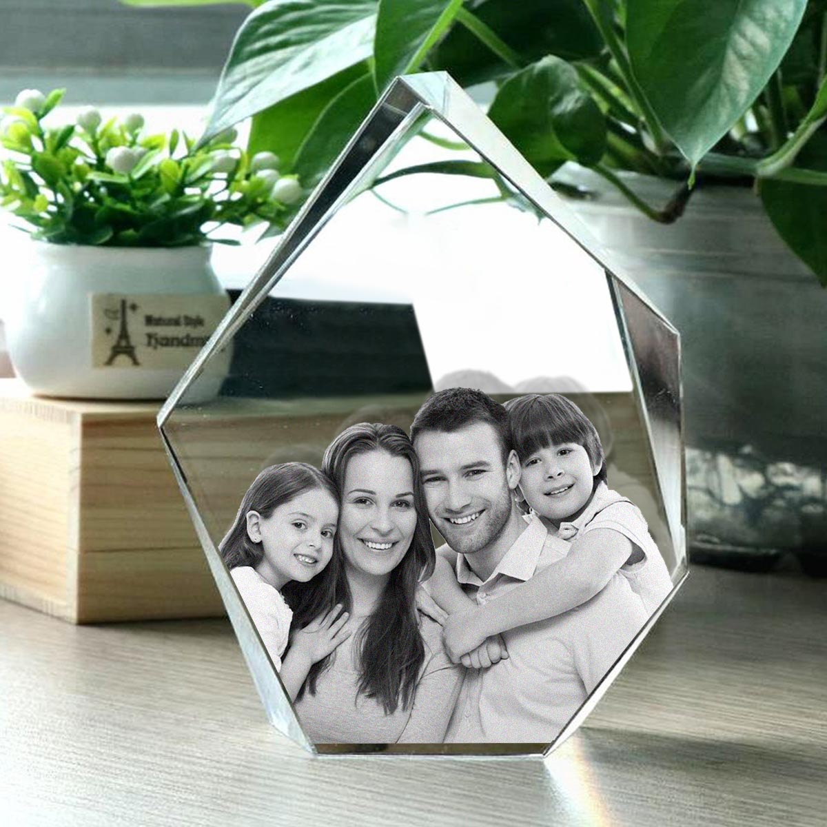 Custom Photo - Personalized Family Laser Engraving 3D Iceberg Shaped Crystal Lamp