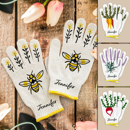 Love Gardening Bee Radish Lavender Carrot - Personalized Gardening Garden Gloves