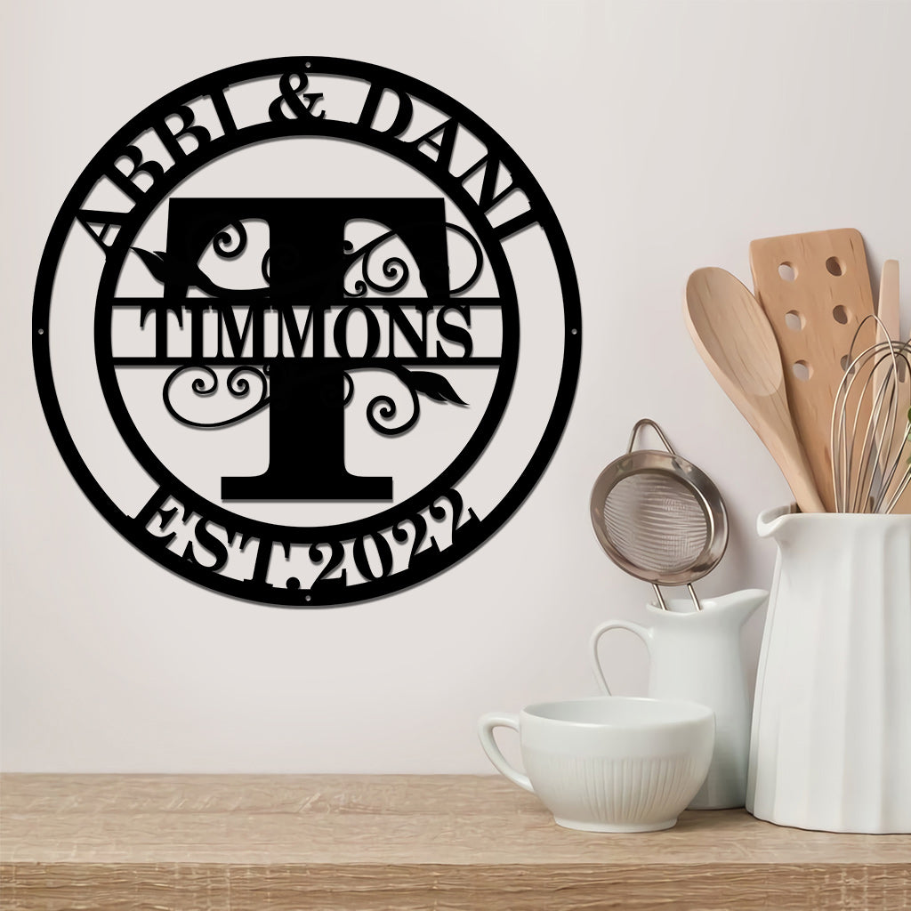 Panneau en métal découpé personnalisé avec nom de famille - Pendaison de crémaillère