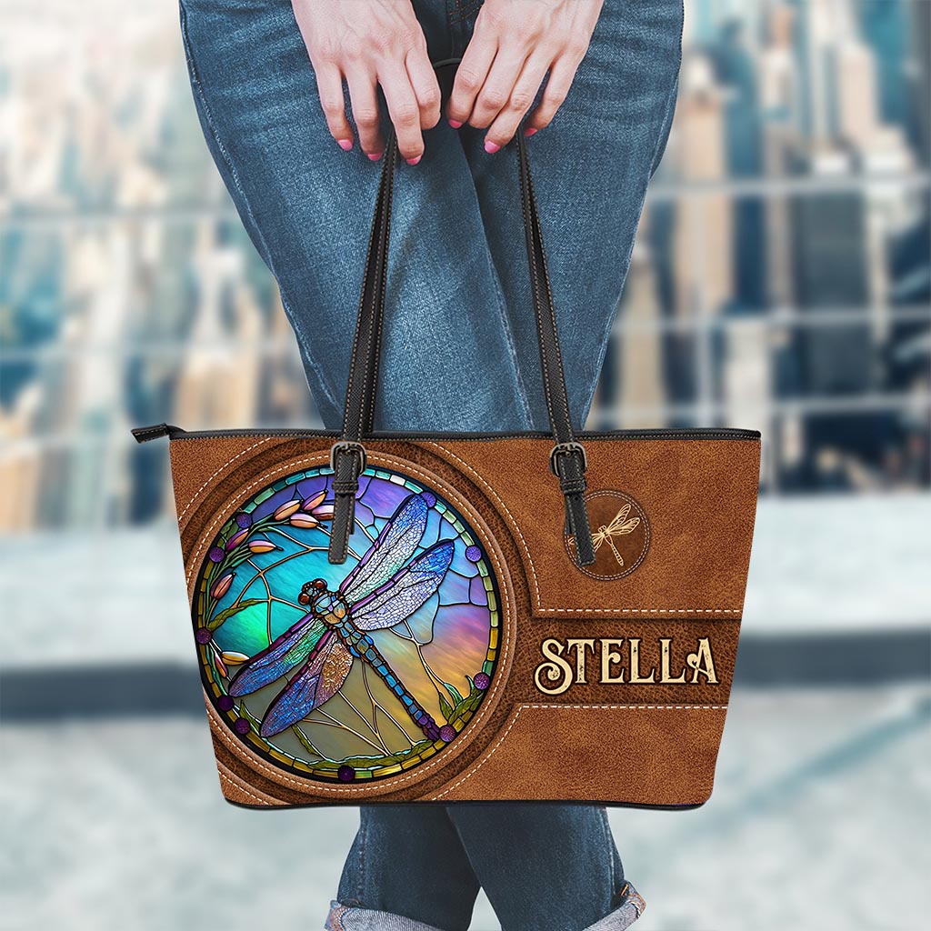 Stained Glass Dragonfly - Personalized Dragonfly Leather Bag