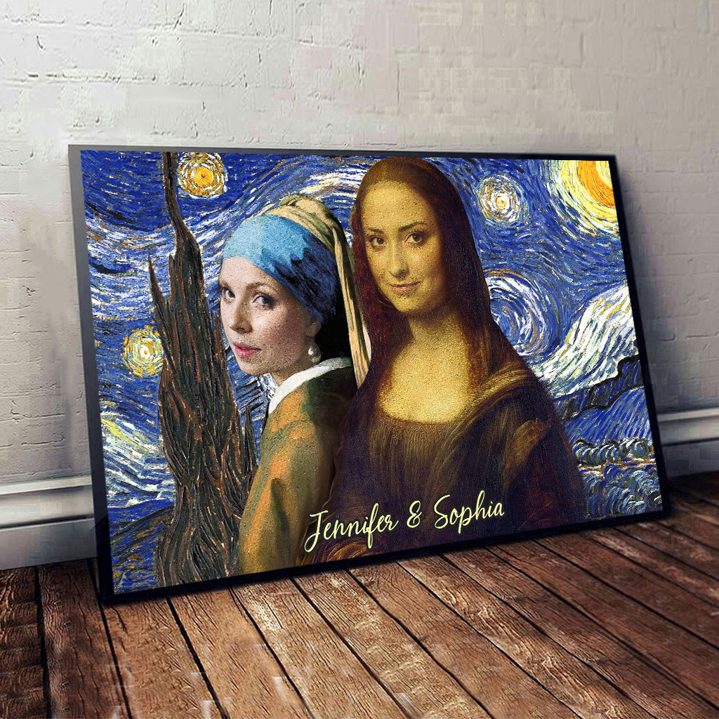 Beste Freundin Selfie Mona Lisa Mädchen mit Perlenohrringen - Personalisierte Beste Freundin Leinwand und Poster