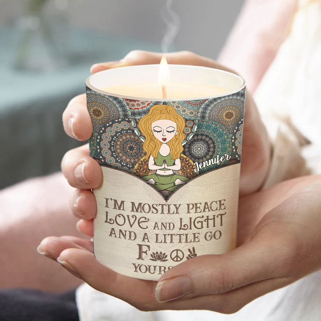 I'm Mostly Peace - Personalized Yoga Candle With Wooden Lid