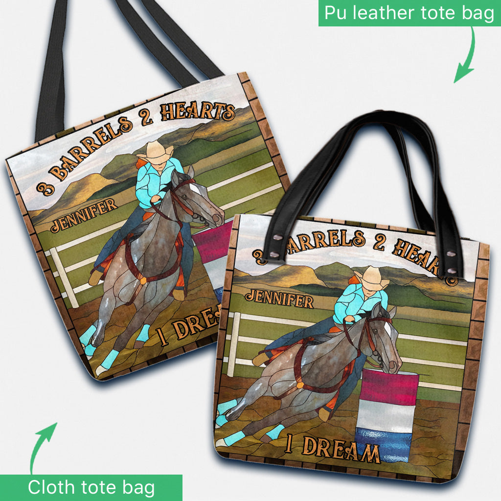 3 Barrels 2 Hearts 1 Dream - Personalized Horse Tote Bag