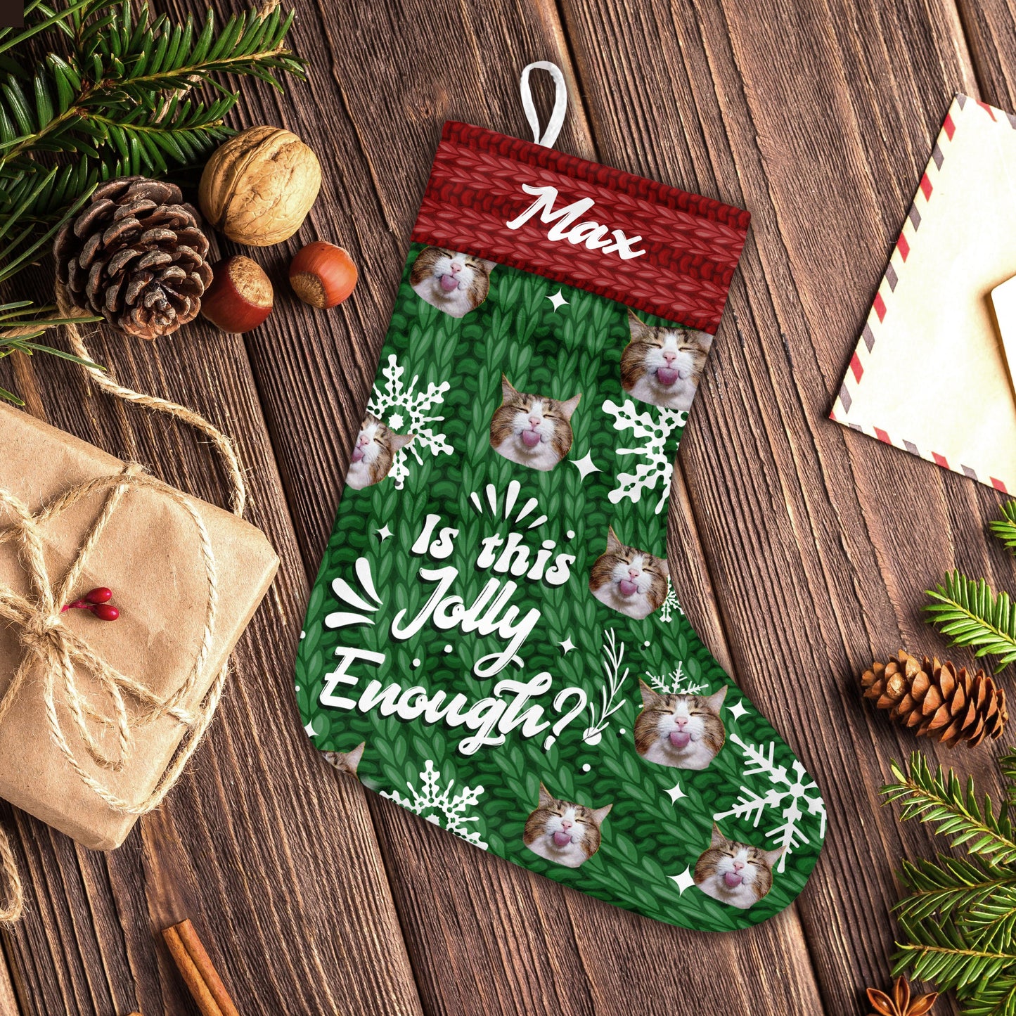 Is This Jolly Enough - Personalized Cat Christmas Stockings