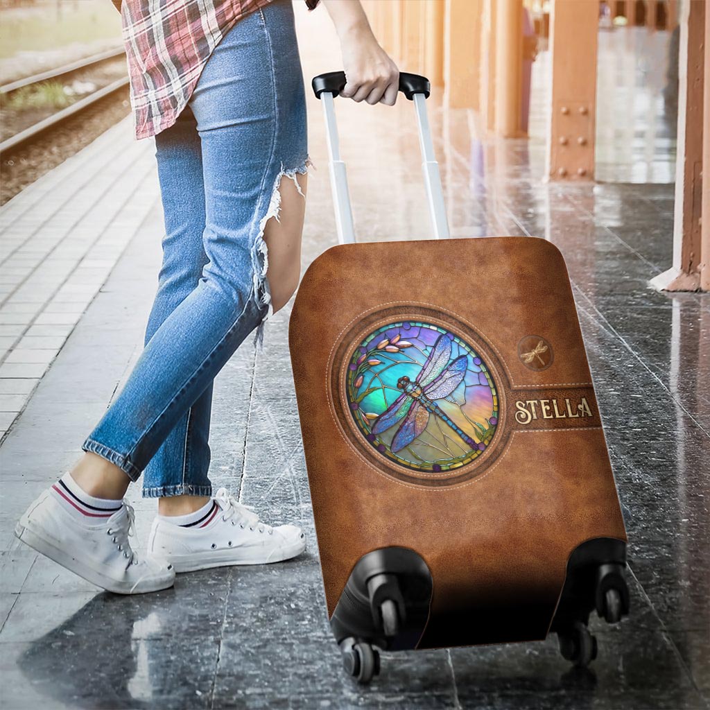 Stained Glass Dragonfly - Personalized Dragonfly Luggage Cover