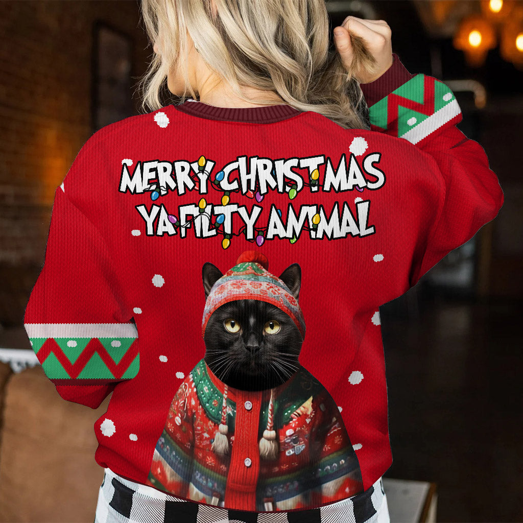 Frohe Weihnachten, du dreckiges Tier - Personalisierter Hunde-Hässlicher-Pullover