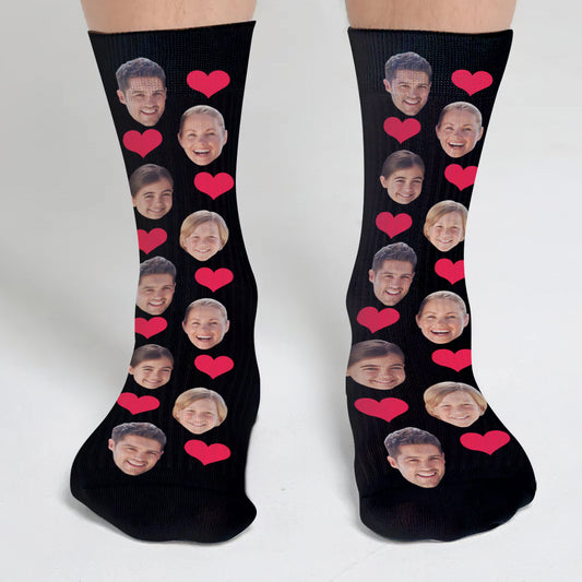Custom Face Heart Pattern - Personalized Family Socks