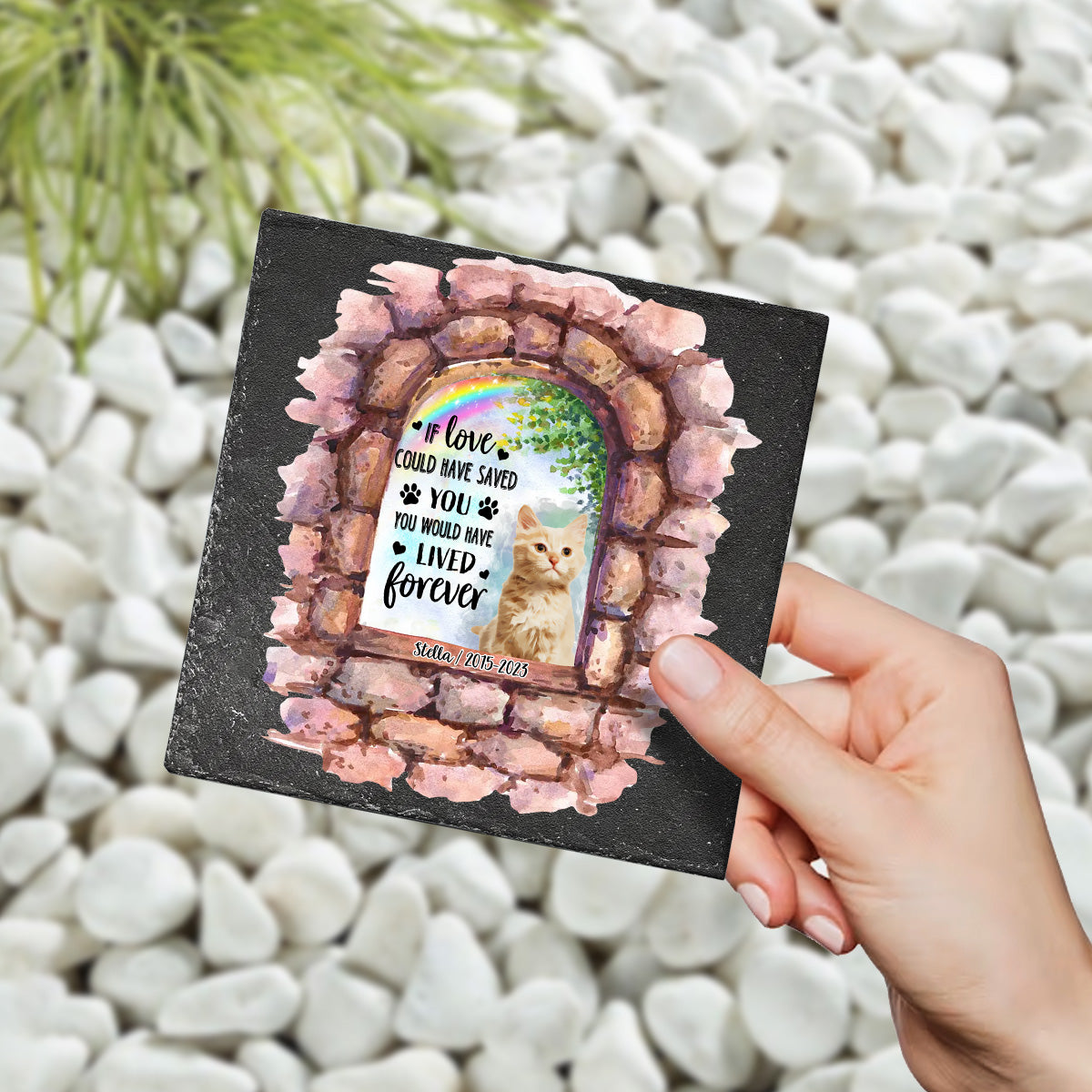 Nicht mehr an meiner Seite – Personalisierter quadratischer Stein in Hundeform