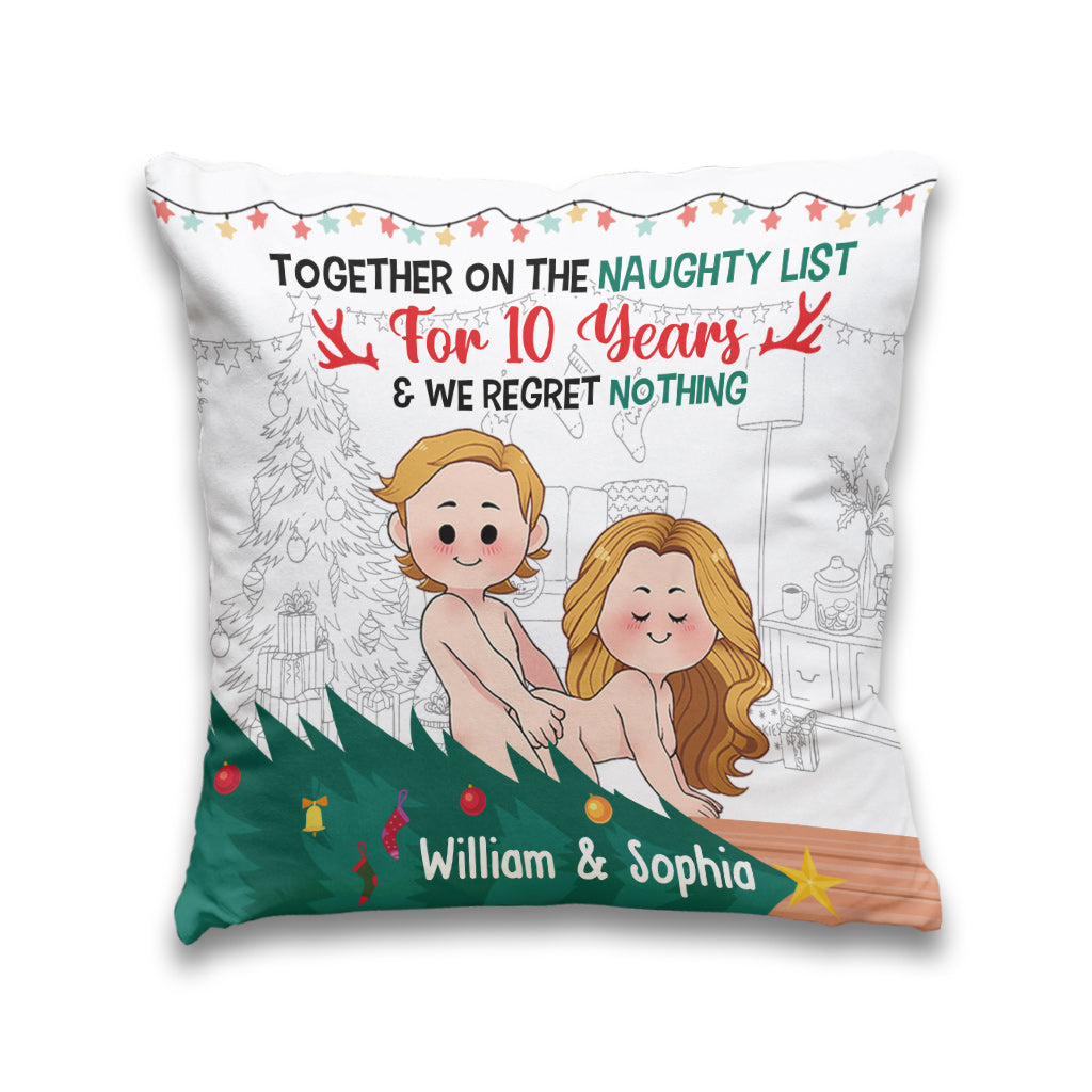 Together On The Naughty List - Personalized Couple Throw Pillow