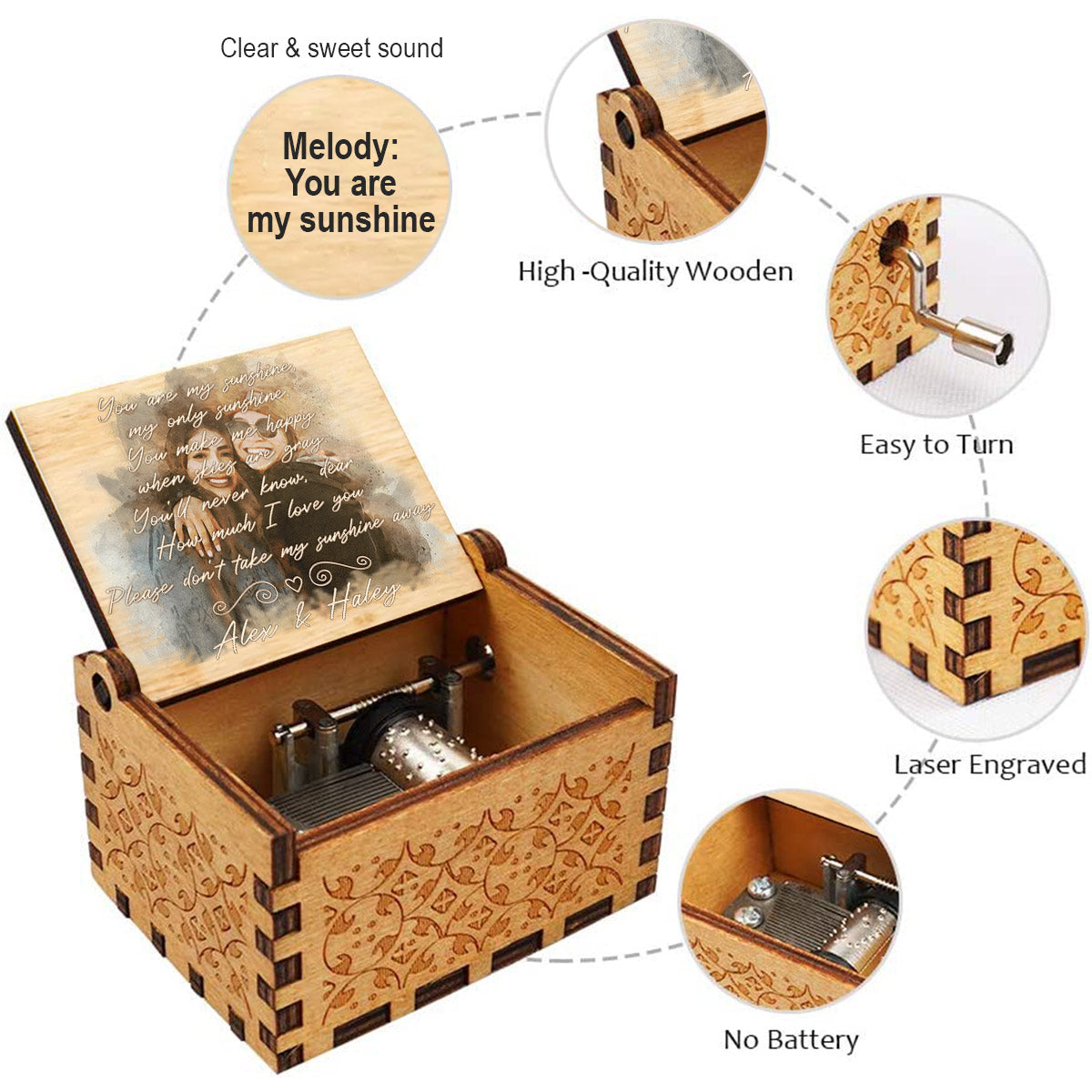 You Are My Sunshine - Personalized Couple Hand Crank Music Box