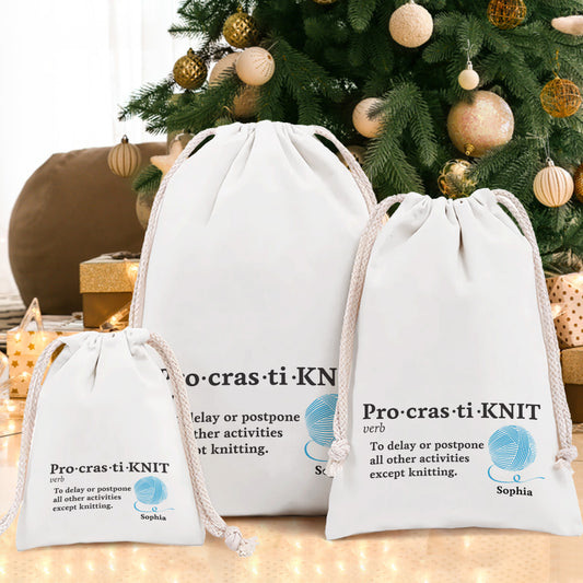 Pro-cras-ti-KNIT - Personalized Knitting Drawstring Tote Bag