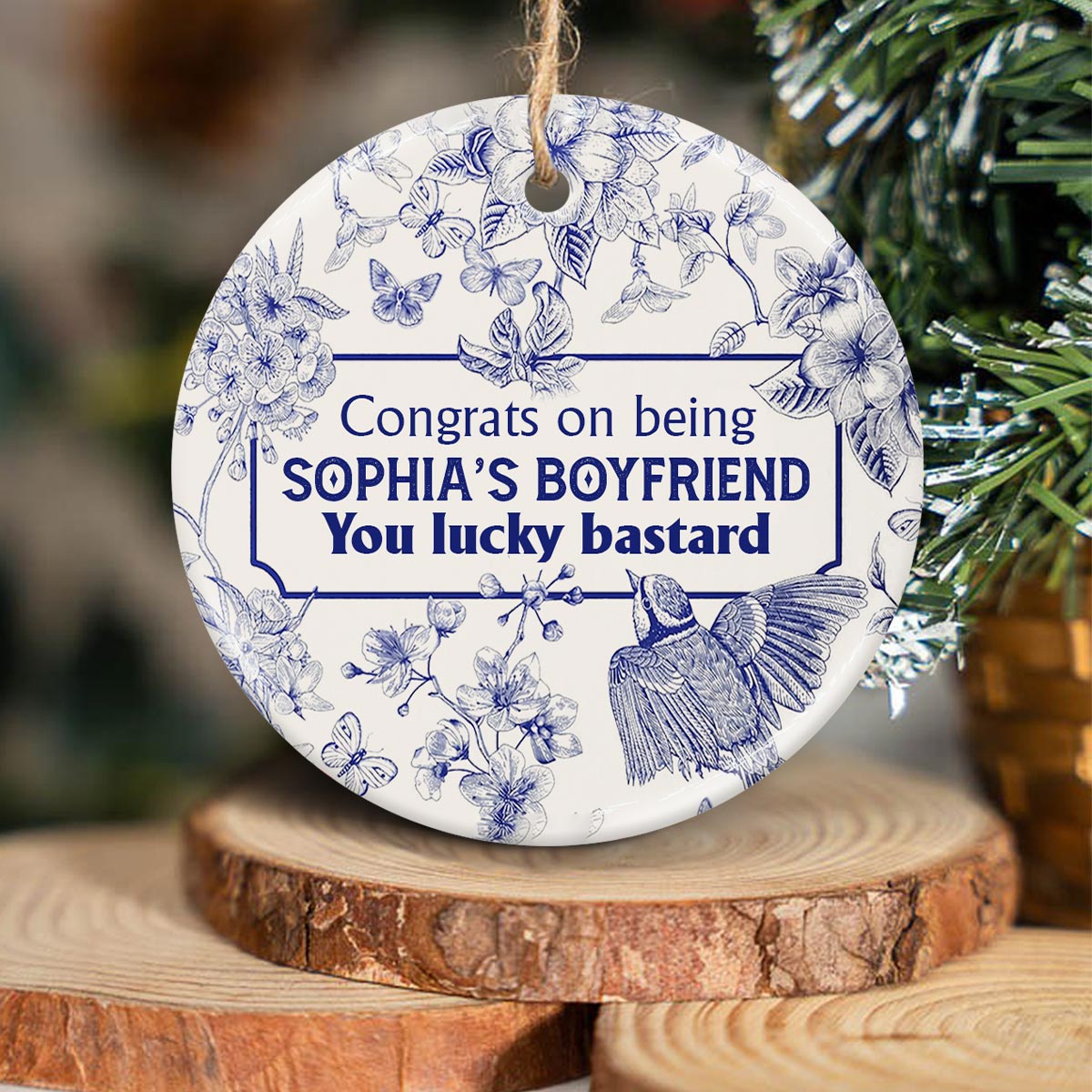 Congrats On Being My Girlfriend / Boyfriend / Wife / Husband You Lucky - gift for boyfriend, wife, husband, girlfriend - Personalized Ceramic Circle Ornament