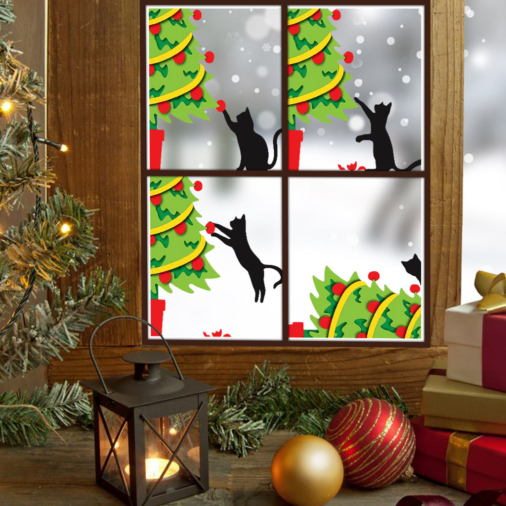 Cat Knock Over Christmas Tree - Personalized Black Cat Decal Full