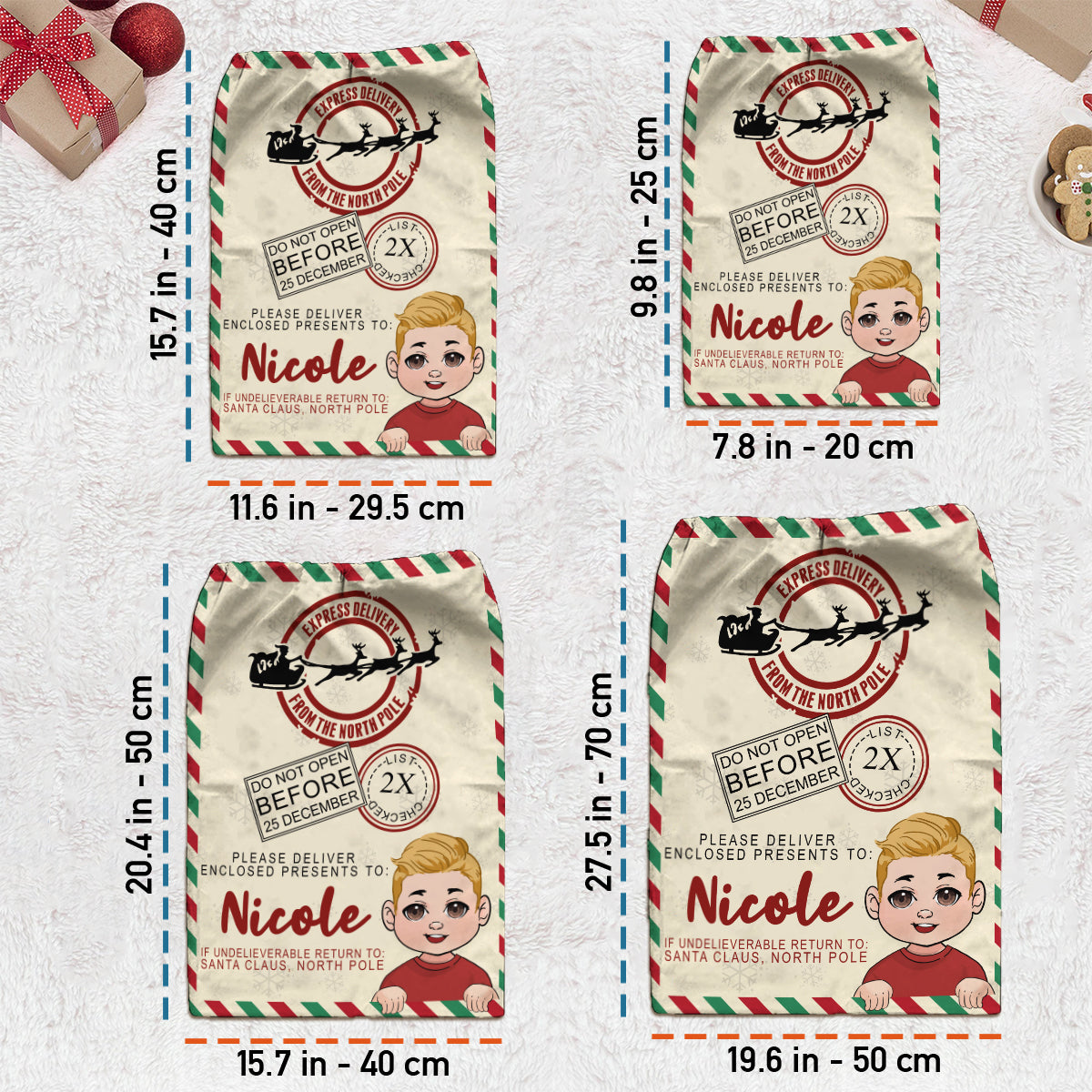 North Pole Express Santa Delivery Sack - Personalized Family Drawstring Tote Bag