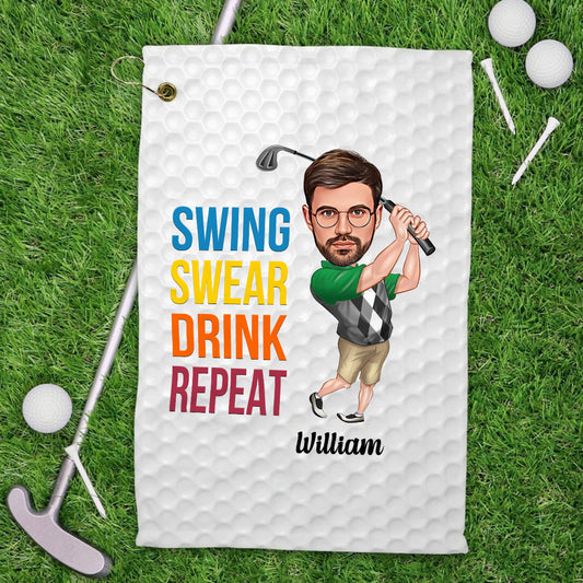 Swing Swear Drink Repeat – Personalisiertes Golfhandtuch